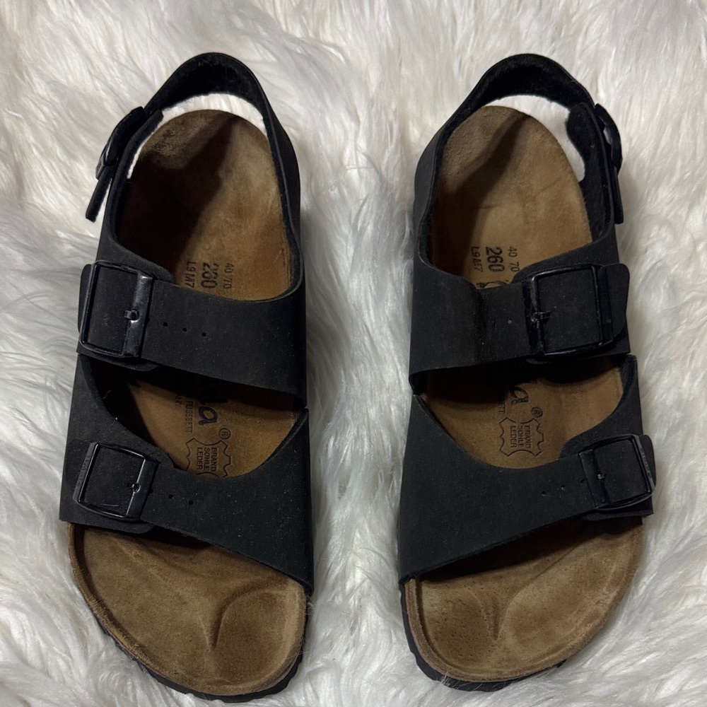 Women’s Black Two-Strap Buckle Sandals